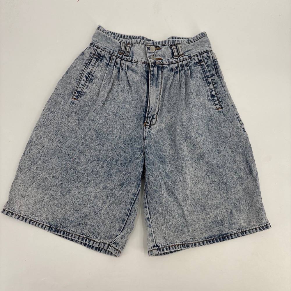 Vintage Jordache Acid Wash Denim Shorts High Waisted Pleated Blue Size 11/12